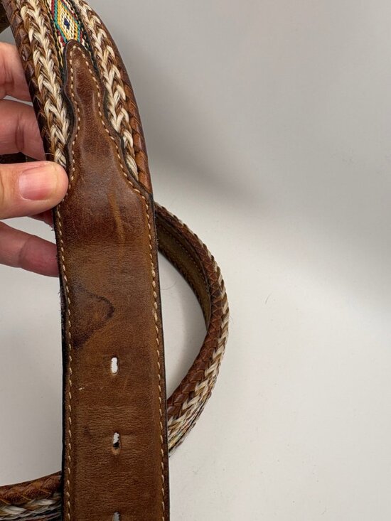 Vintage Southwestern Western Belt Braided Leather Engraved Buckle Boho Cowgirl